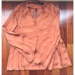 Orange silk long sleeve top